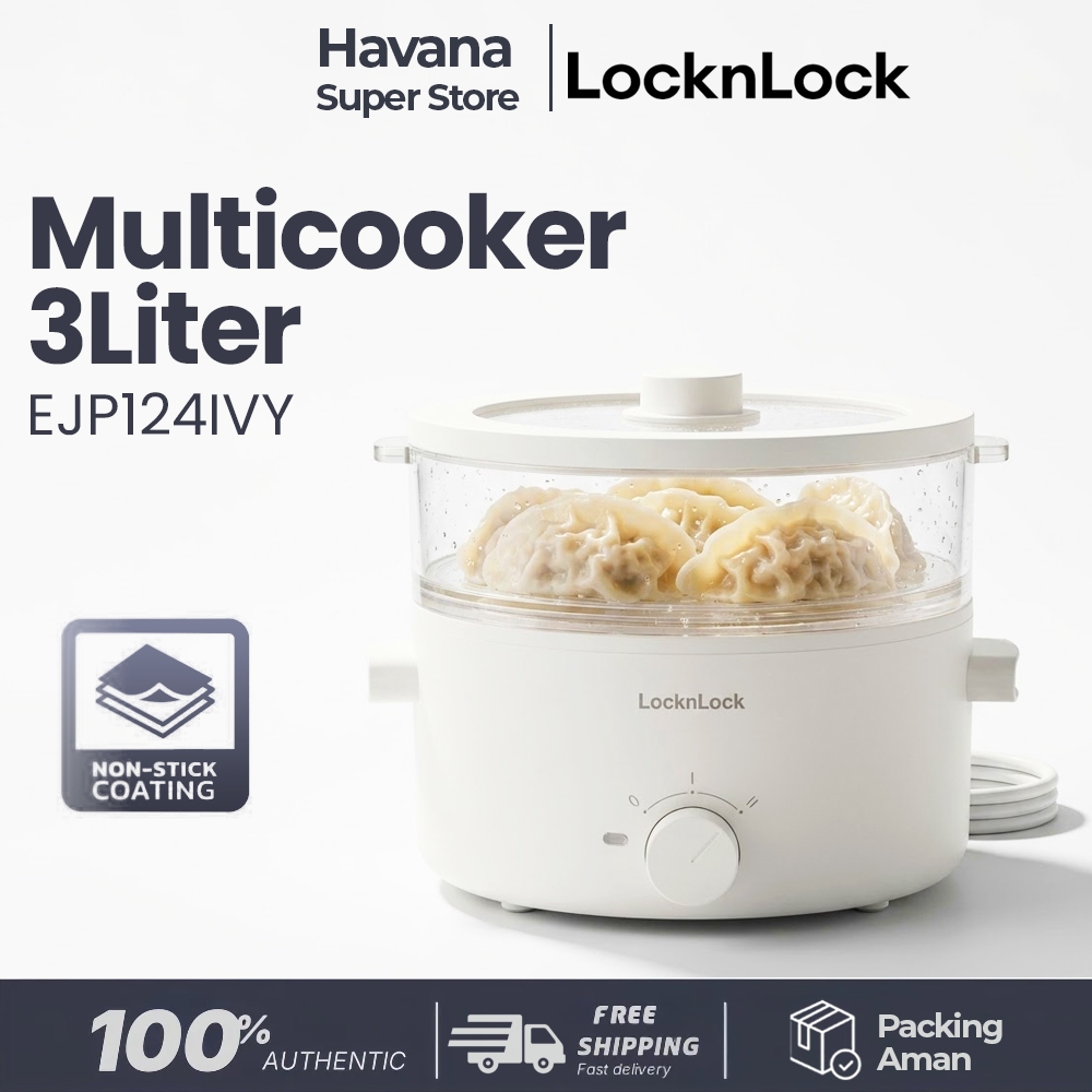 LocknLock Panci Listrik Serbaguna 3 Liter EJP124IVY Multi Cooker Anti Lengket - Alat Masak Elektrik 