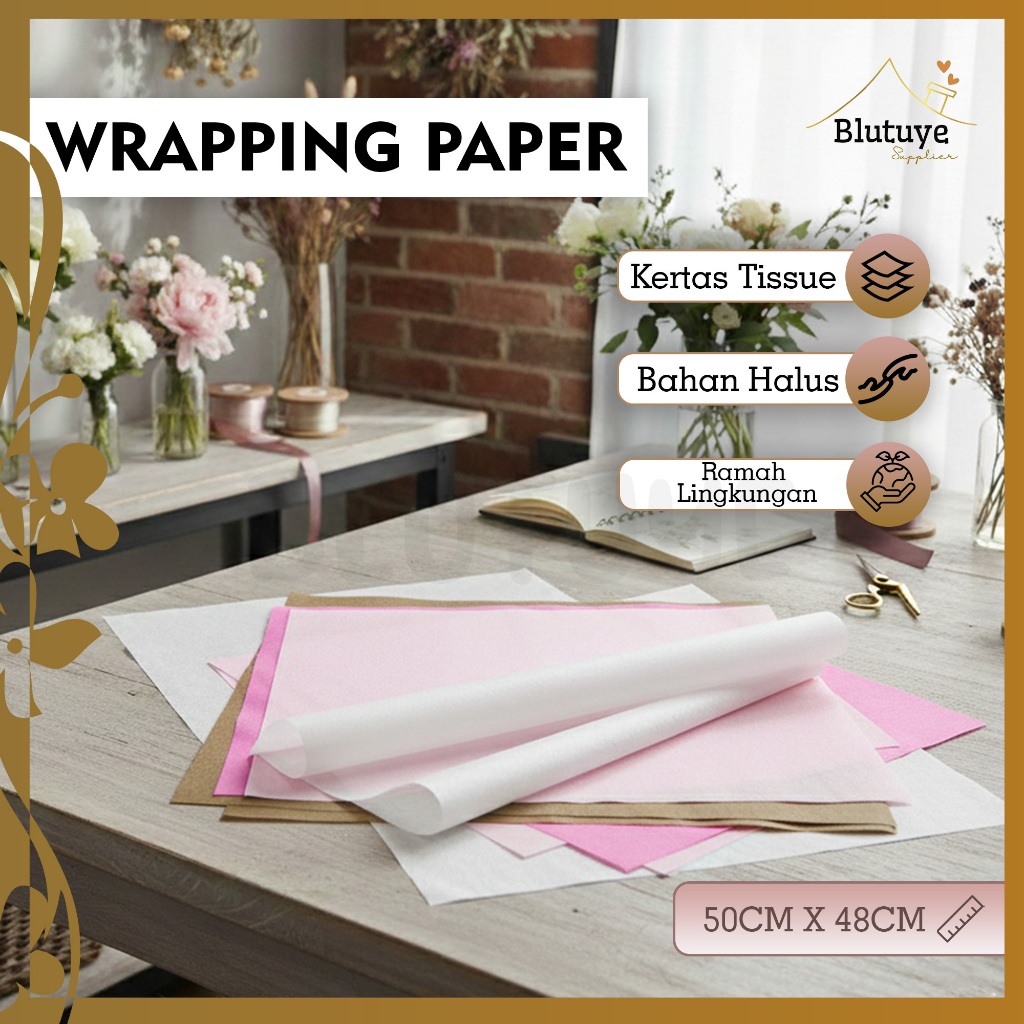 Wrapping Paper Buket Bunga Kertas Cellophane Premium Floral Wrap | Kertas Bungkus Buket Motif Serat 