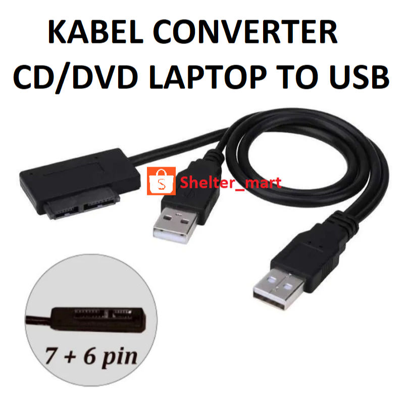 Kabel  Slimline Data Adapter Converter DVD CD RW Room SATA TO USB Internal laptop cocok untuk di Kom