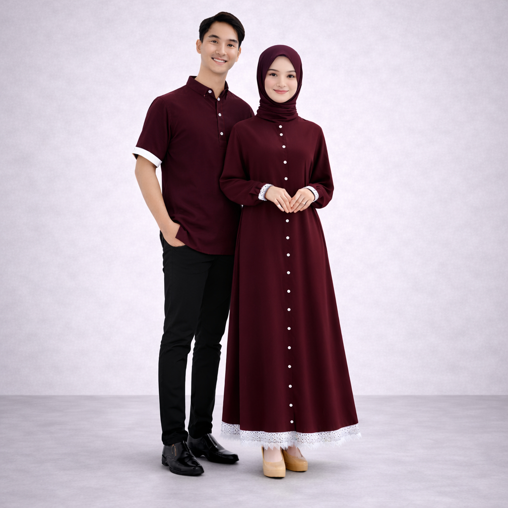 Gamis Couple Ayah Ibu Baju Lebaran Pasangan Keluarga Mewah Simple