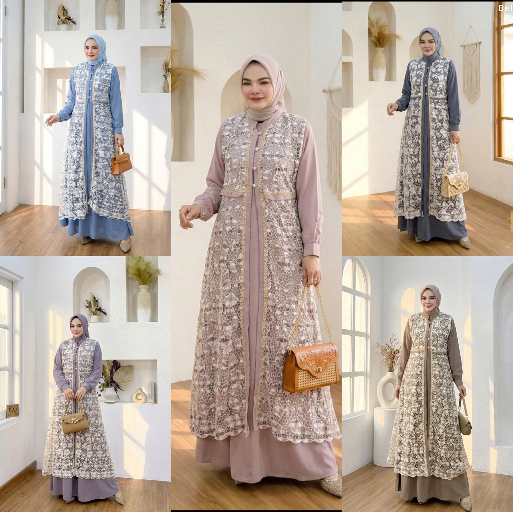 GAMIS OUTER PREMIUM GAMIS 2in1 Outer Lepas Pasang ROYAL TWIST IMPORT MIX BRUKAT BORDIR GAMIS TURKEY 
