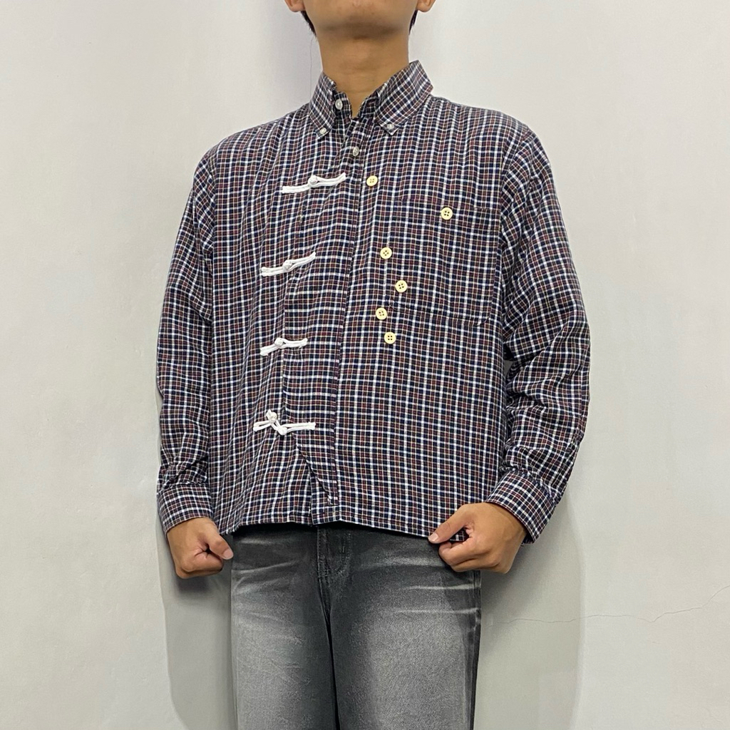 Galaxson plaid boxy cheongsam shirt