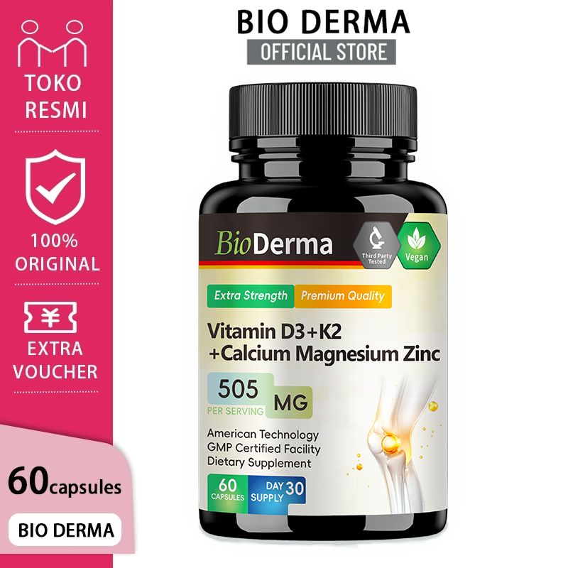 Vitamin D3K2+CaMgZn Bioderma, dukung kesehatan saraf, tingkatkan relaksasi tubuh alami 60 kapsul