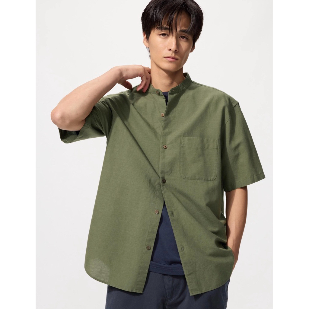 Uniqlo Cotton Linen Stand Collar Shirt