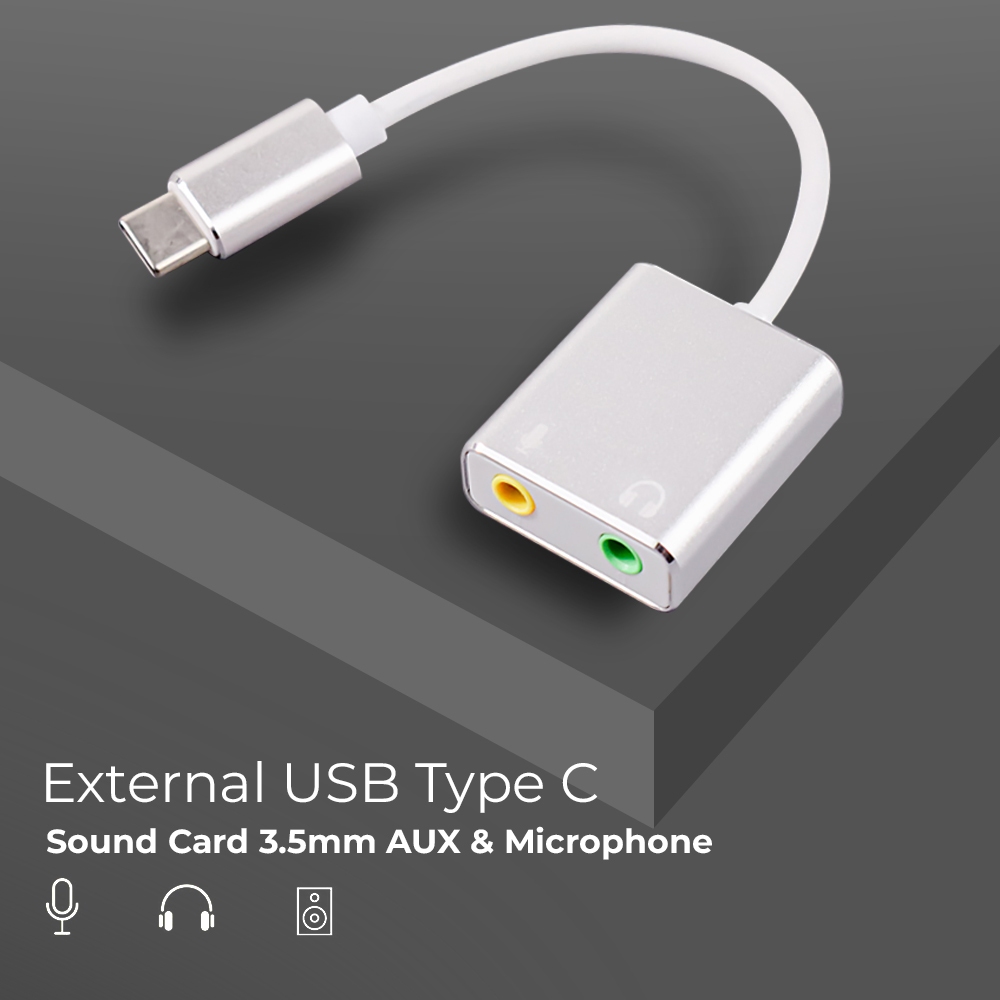 OTG External Sound Card USB Type C to 3.5mm AUX Mic Jernih Portable 30x25x10mm