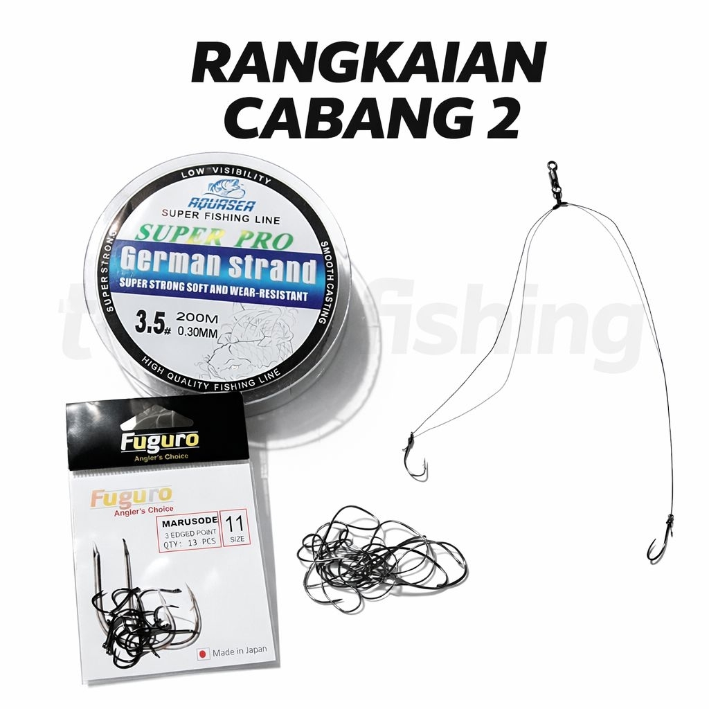 Rangkaian cabang 2 isi...kail fuguro marusode senar merk german strand ukuran 0 30 ukuran kail 1- 12