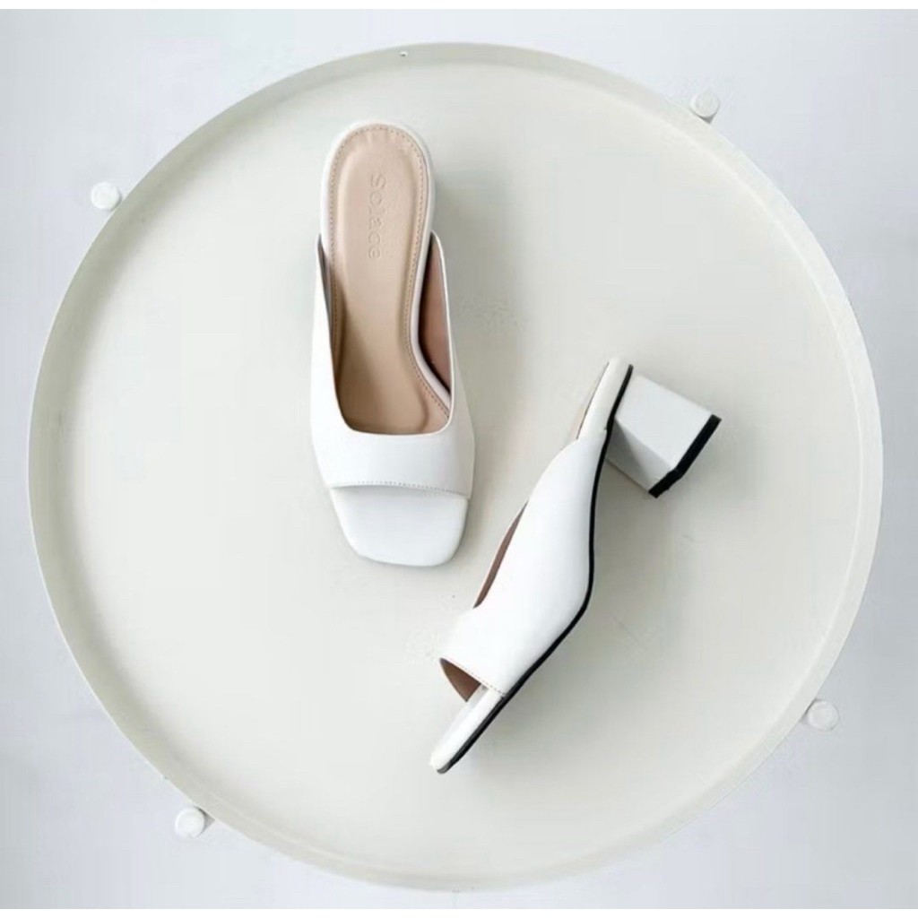 solace white block heels