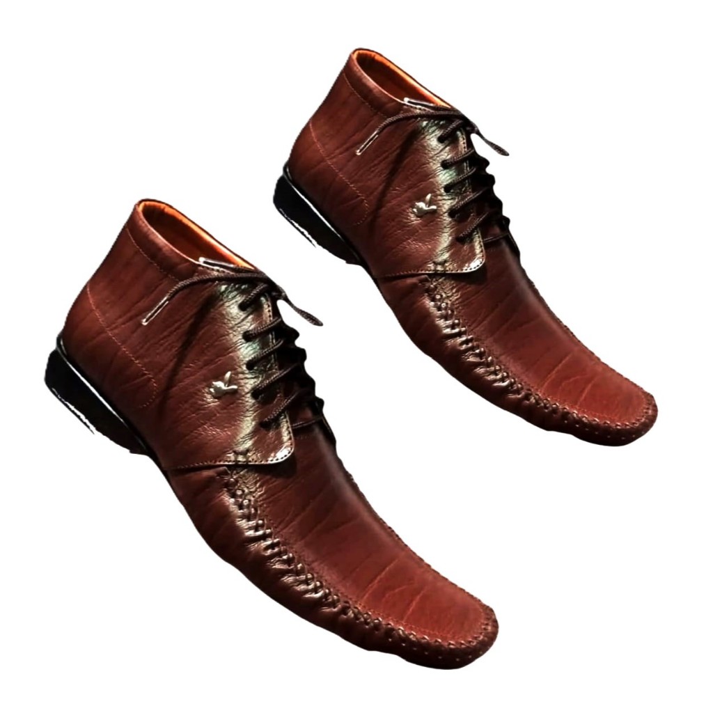 Sepatu Boot Playboy Tali Coklat Anti Licin | Pantofel Tinggi Pria kulit Asli | Sepatu Formal Kerja