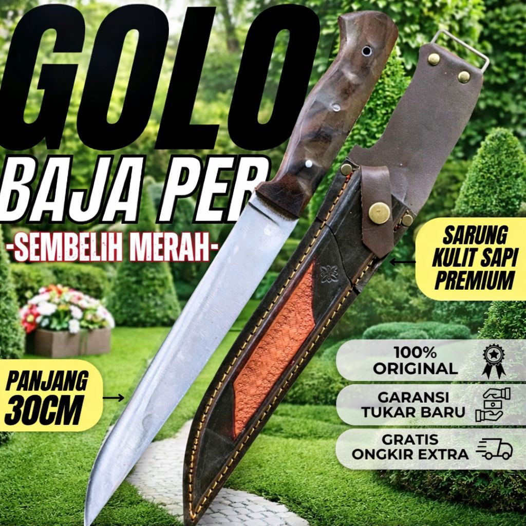 Pisau Golok Baja Per Asli 30cm – Tebal 4mm, Full Tang Anti Copot, Tajam untuk Tebas Kayu & OutdoorGo