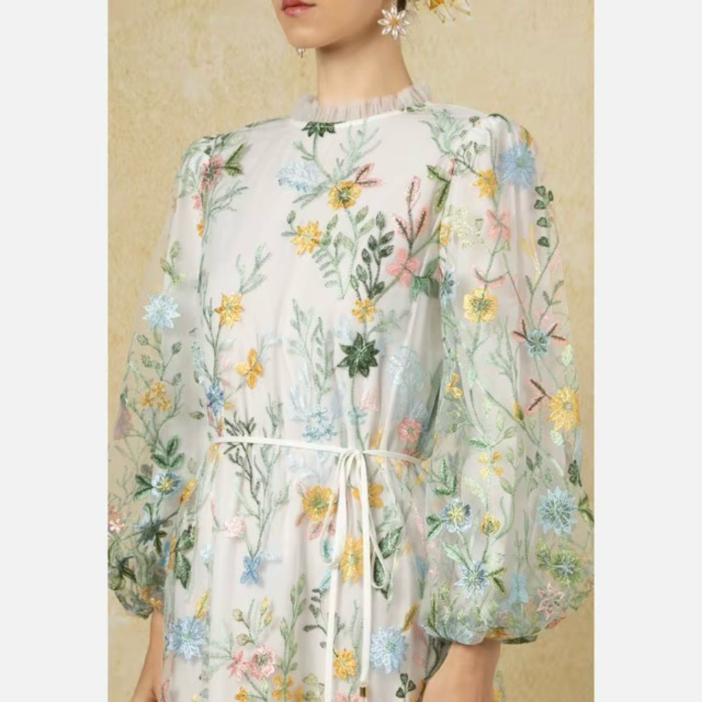 Zalia Flora Lace Flare Dress Wanita Abaya