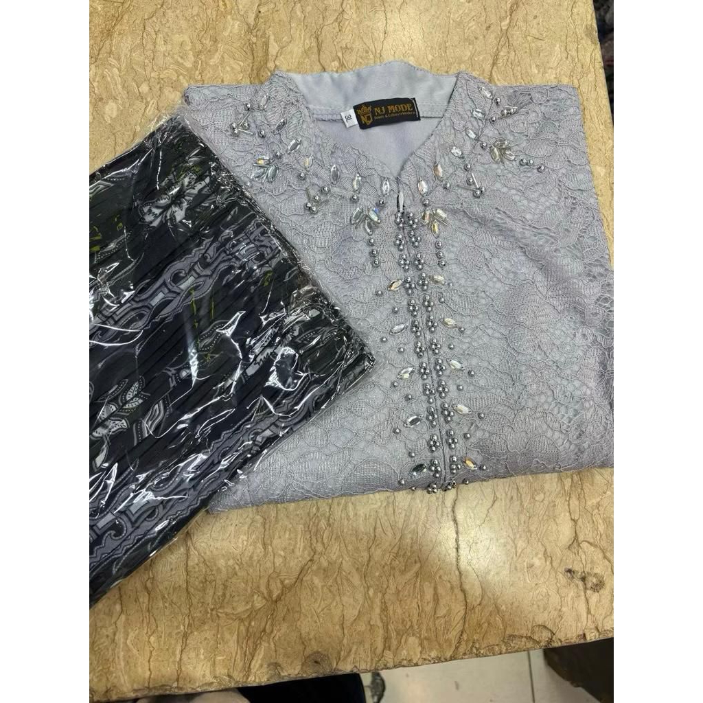 Set Kebaya Tunik Brokat Payet Jumbo 5L 4L Ld 140 130 / Kebaya Tunik Brokat Kurung Malika Payet Jumbo