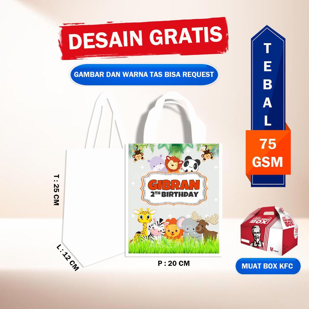 Tas souvenir ultah animal custom model tenteng free dsign