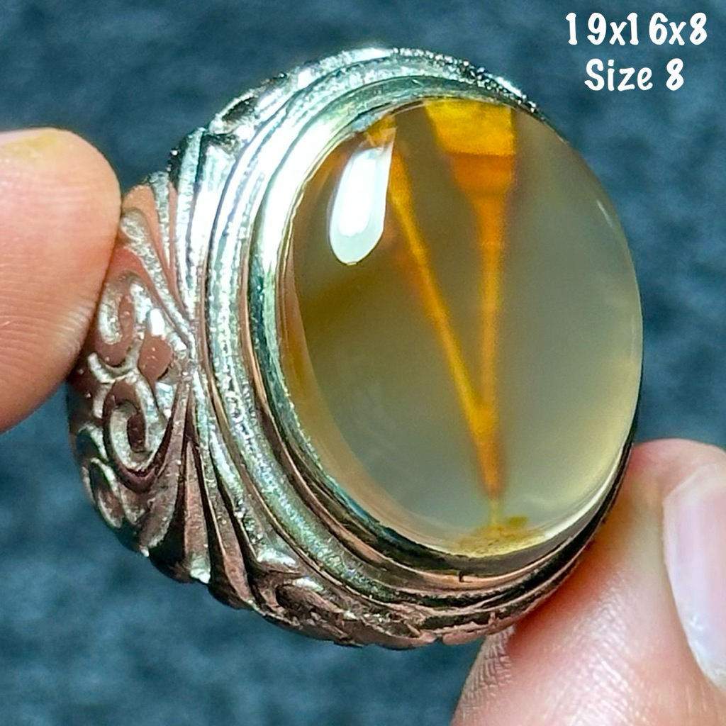 Cincin Batu Akik Natural Baturaja Susup Sodo Lanang Inisial V 3D Kristal (asli alam)
