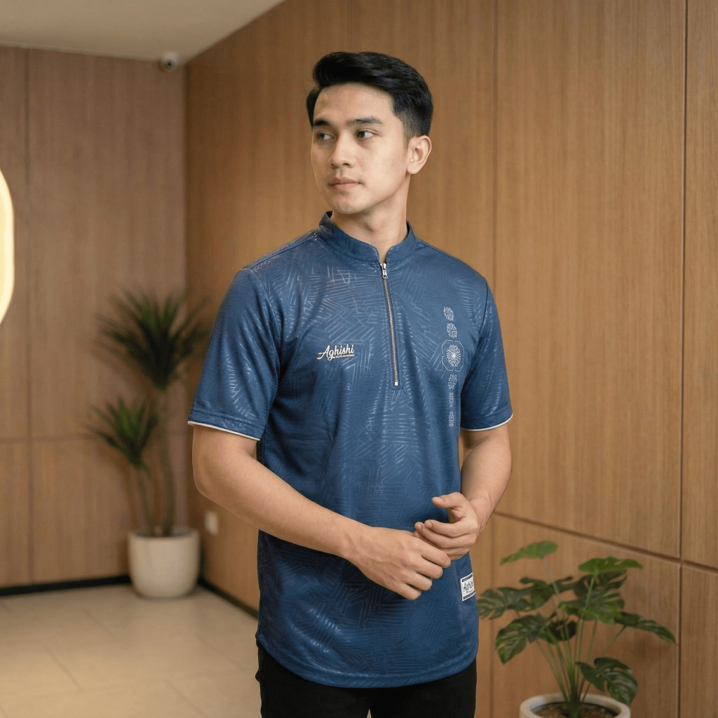 KOKO ZIPPER ZIYA NAVY BAJU KOKO PRIA MODERN MOTIF ETNIK ELEGAN MUSLIMWEAR