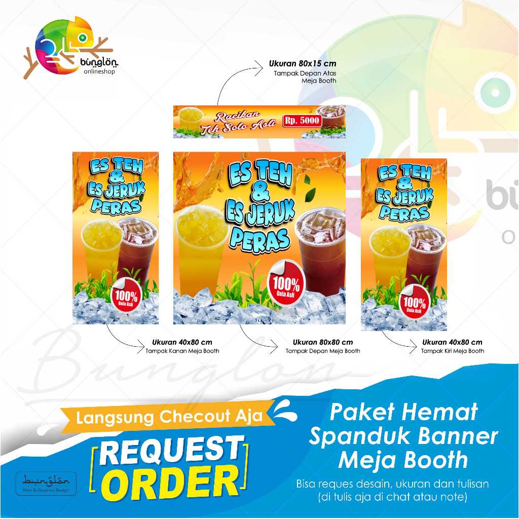 Spanduk Banner Paket Hemat Meja Booth es teh dan es jeruk peras custom