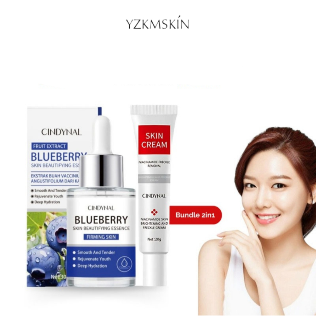 YZKMSKIN - CINDYNAL Bundling Blueberry Essence Serum & Niacinamide Skin Cream Perawatan Wajah Harian