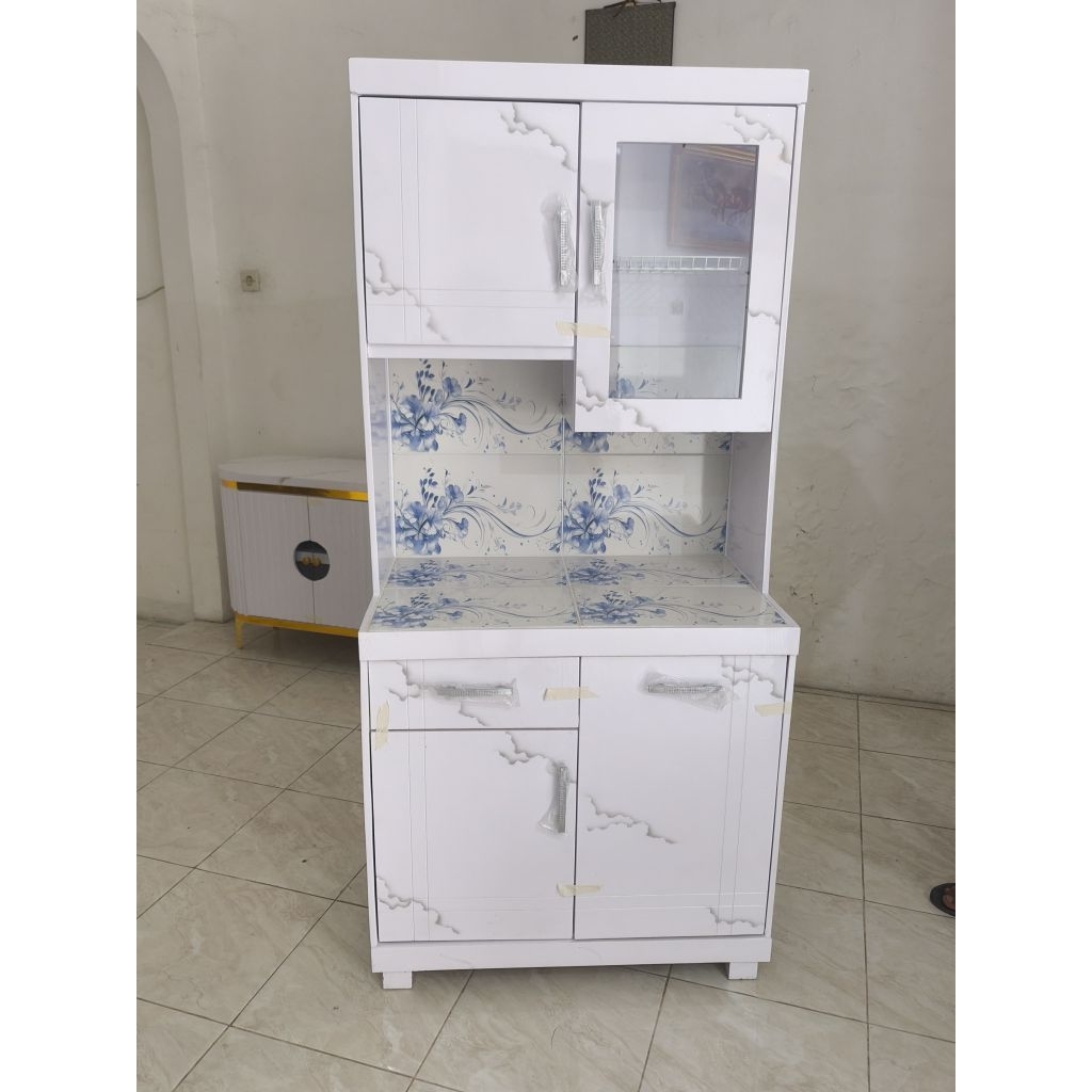 Lemari Dapur Sayur Kayu / Rak Piring Kayu 2 Pintu Keramik Mejikom