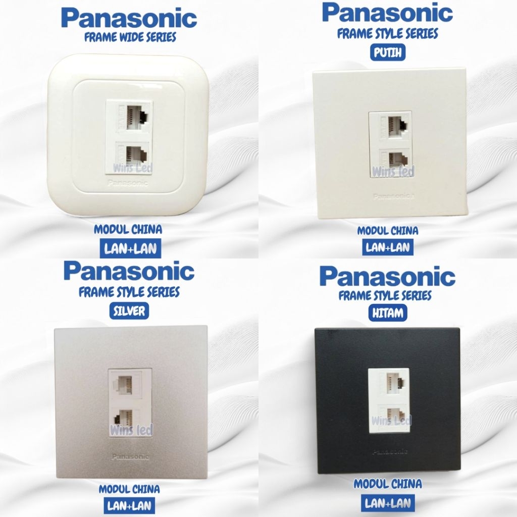 SAKLAR OUTLET MODUL LAN+LAN RJ45 FRAME PANASONIC WIDE STYLE HITAM PUTIH SILVER / OUTLET DATA RJ45 + 