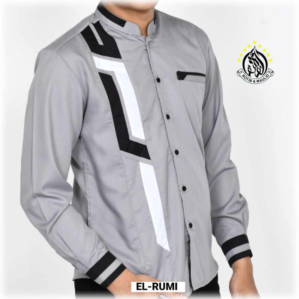 EL-RUMI baju koko pria lengan panjang Dewasa