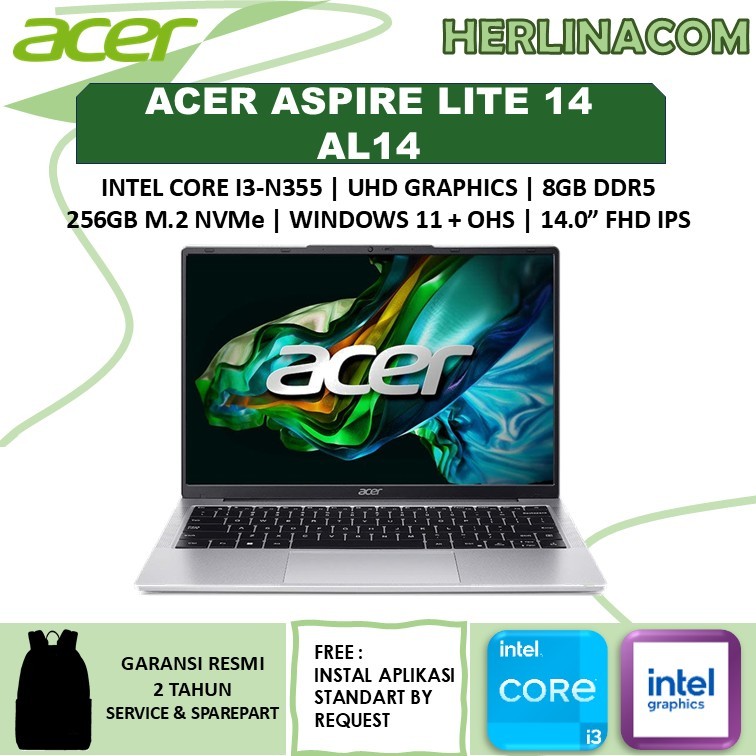Laptop Acer Aspire Lite 14 i3 N355 8Gb 256Gb 14" Windows 11+OHS