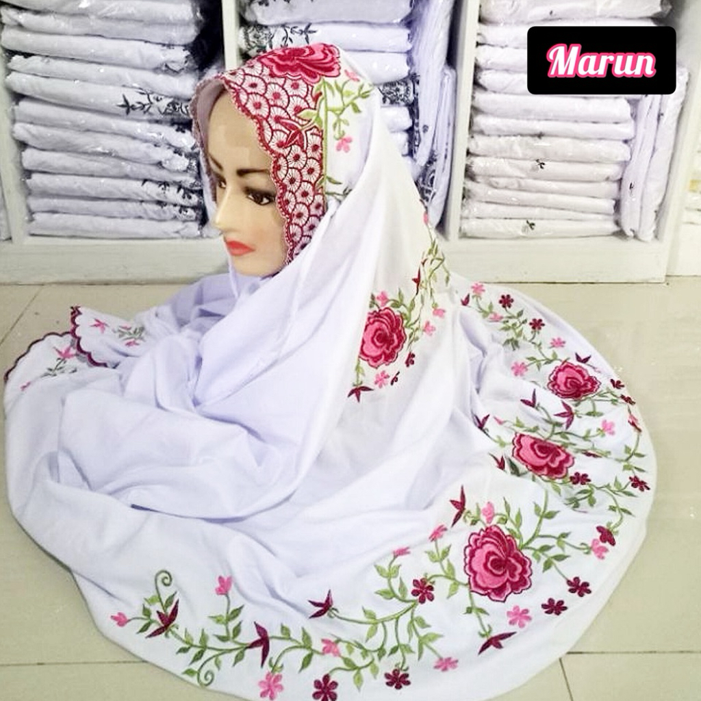 MUKENA TERUSAN SANTRI BORDIR DEWASA MUKENAH LANGSUNGAN/LAJUR MINANG BUNGA MAWAR BESAR