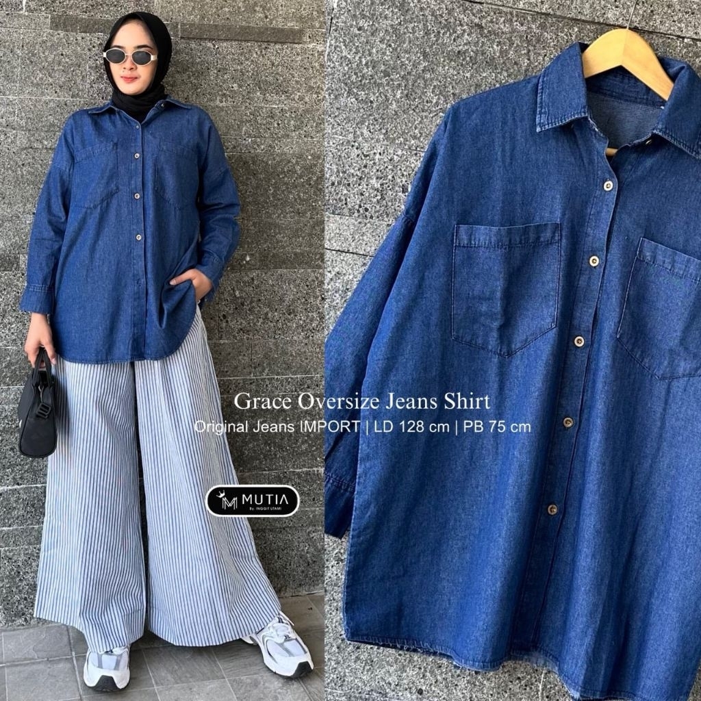 BAJU WANITA KEMEJA OVERSIZE DENIM JEANS WASH JUMBO PREMIUM BY MUTIA