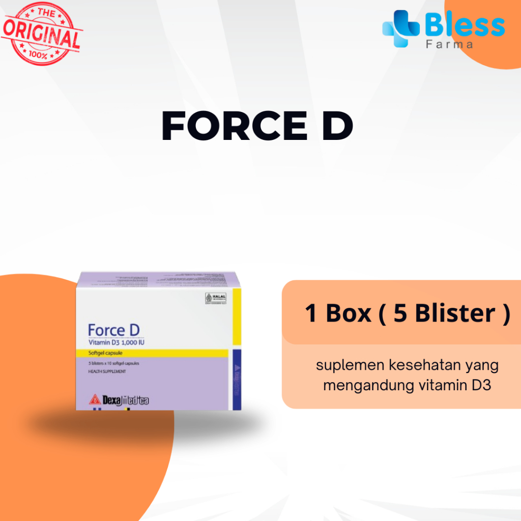 FORCE D Vitamin D3 1000 IU Box isi 50 Softgel - Suplemen Vitamin D 1000IU - Dexa Medica Halal