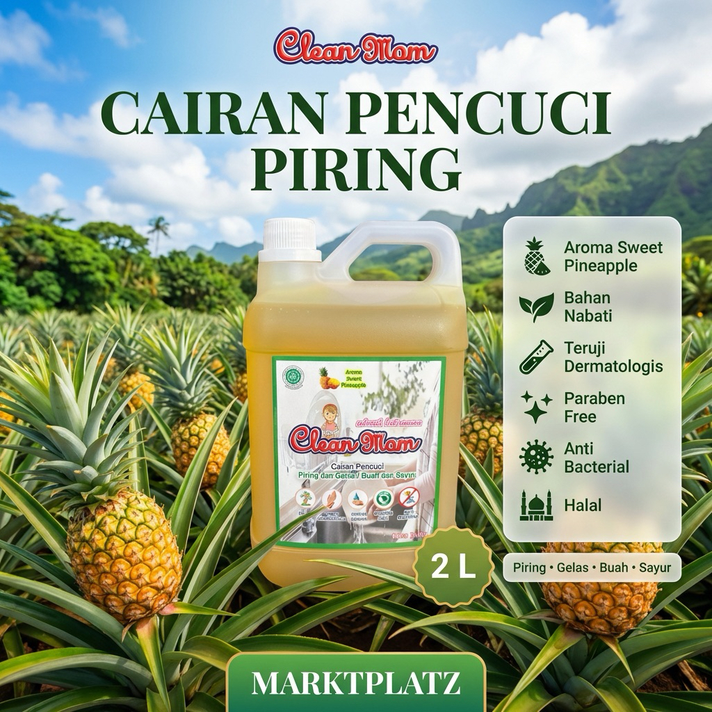Clean Mom Sabun Pencuci Piring & Tangan/ Dishwash & Hand Wash 2 L, kill 99.9% bacteria, aman cuci do
