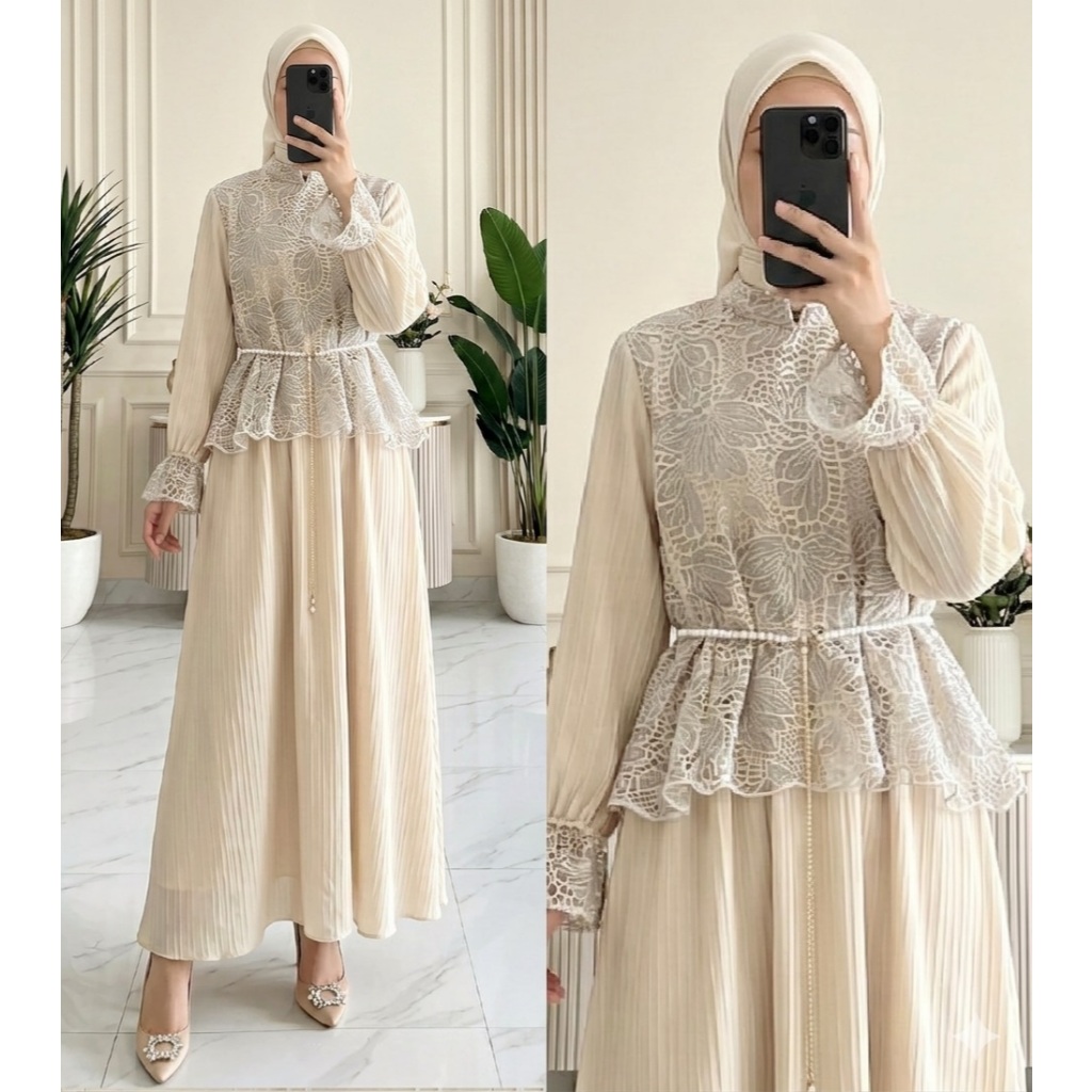 YOLANDA Maxy Dress Elegan Bahan Fukuro & Brukat Bordir Premium Fit to XL