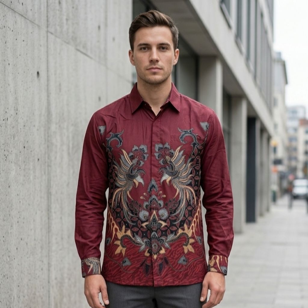 Batik Pria Lengan Panjang Katun Signature baju Seragam Batik Cowok Pesta Pernikahan Dan Kantor - Mer