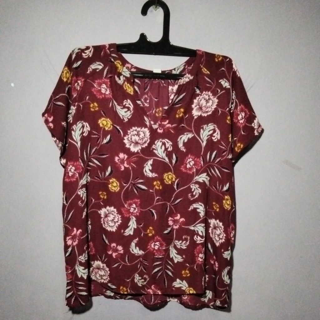 blus wanita bahan sifon motif bunga-bunga