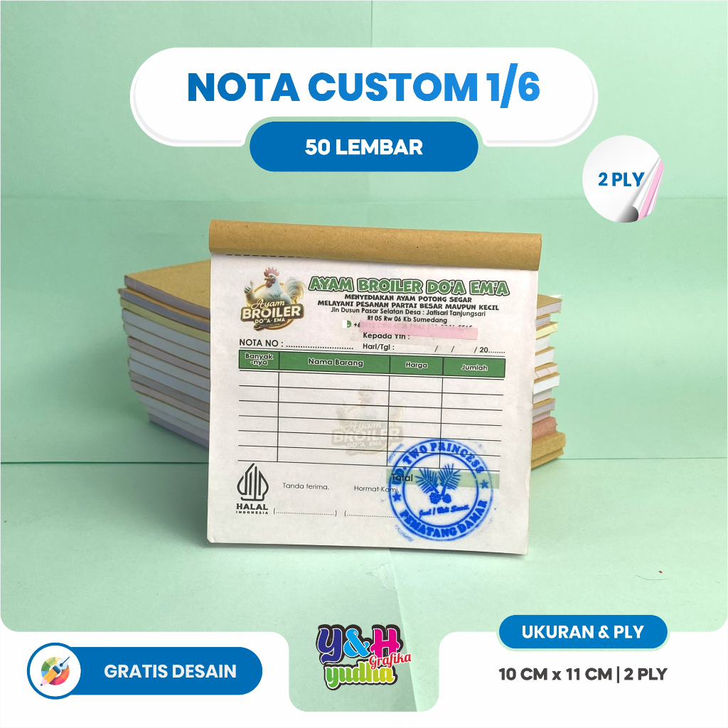 nota custom 1/6 2 ply nota bengkel nota olshop warung nota laundry nota custom y&h yudha grafika
