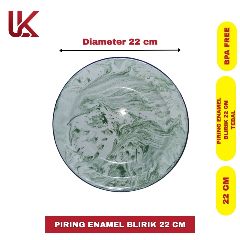 Piring Enamel Blirik 22 cm | Piring Seng Motif Blirik | Piring Makan Enamel Klasik