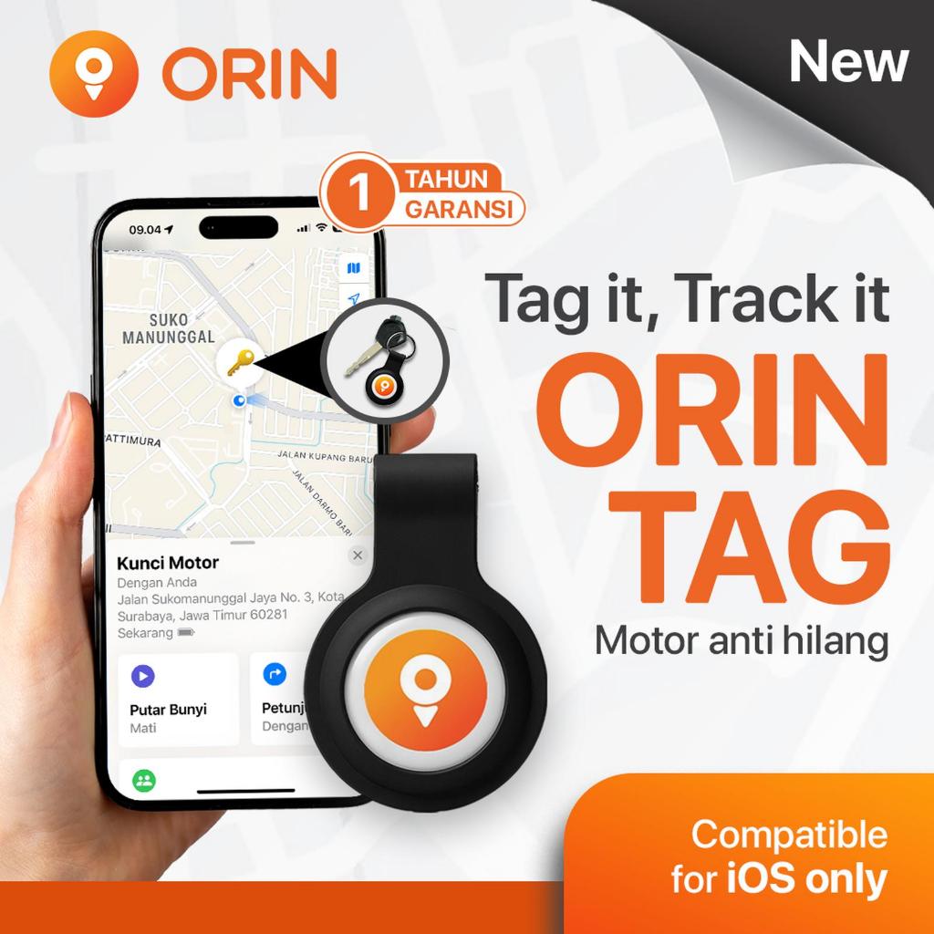 ORIN TAG Mini IOS GPS Tracker Motor Anti Maling Pelacak JPS Tanpa Sim Card AIR TAG - ORIN Tag GPS tr