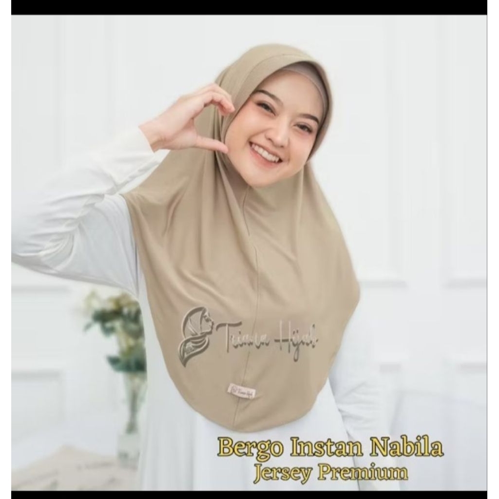 Hijab Bergo Instan Nabila Jersey Premium warna Denim - Adem, Lembut, Nyaman Dipakai Seharian