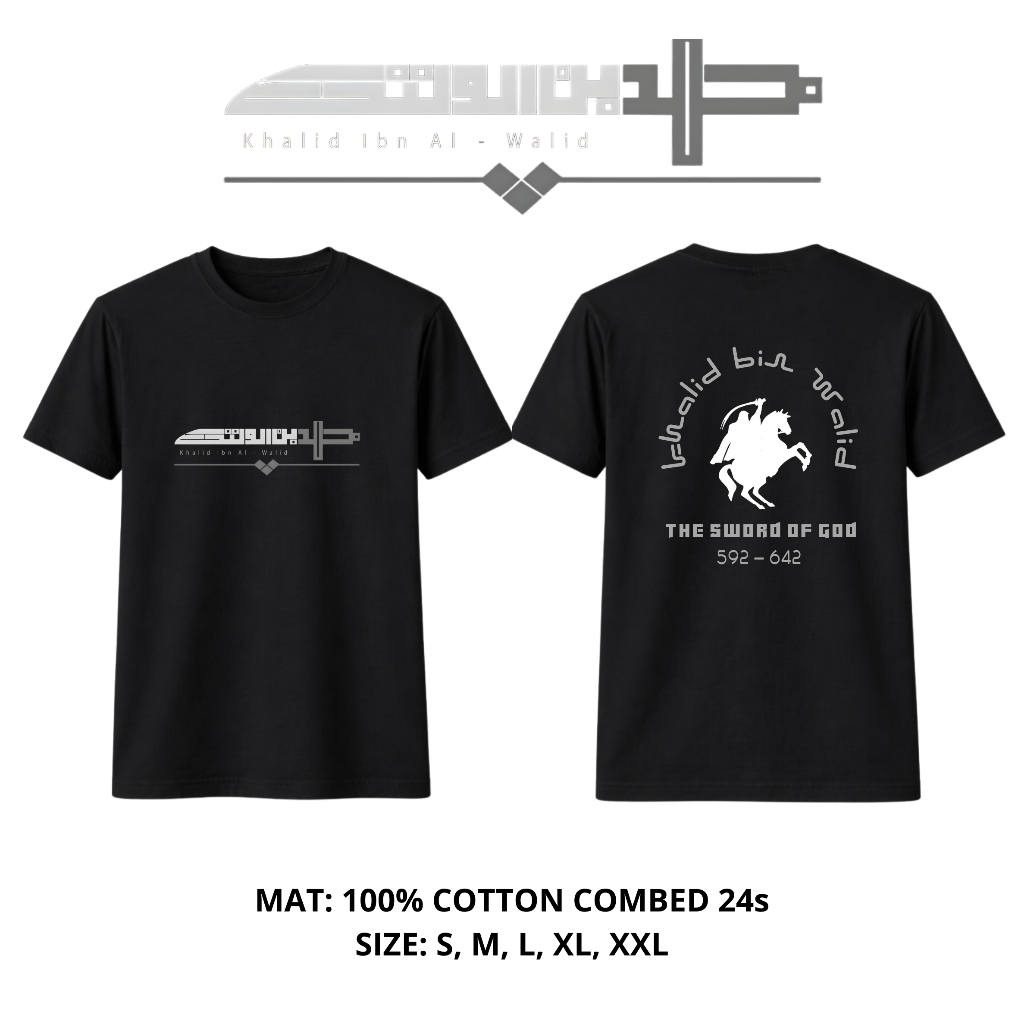 Dzakir Official - Kaos Khalid bin Walid Kaligrafi - Baju Sahabat Nabi - Kaos Dakwah Combed 24s