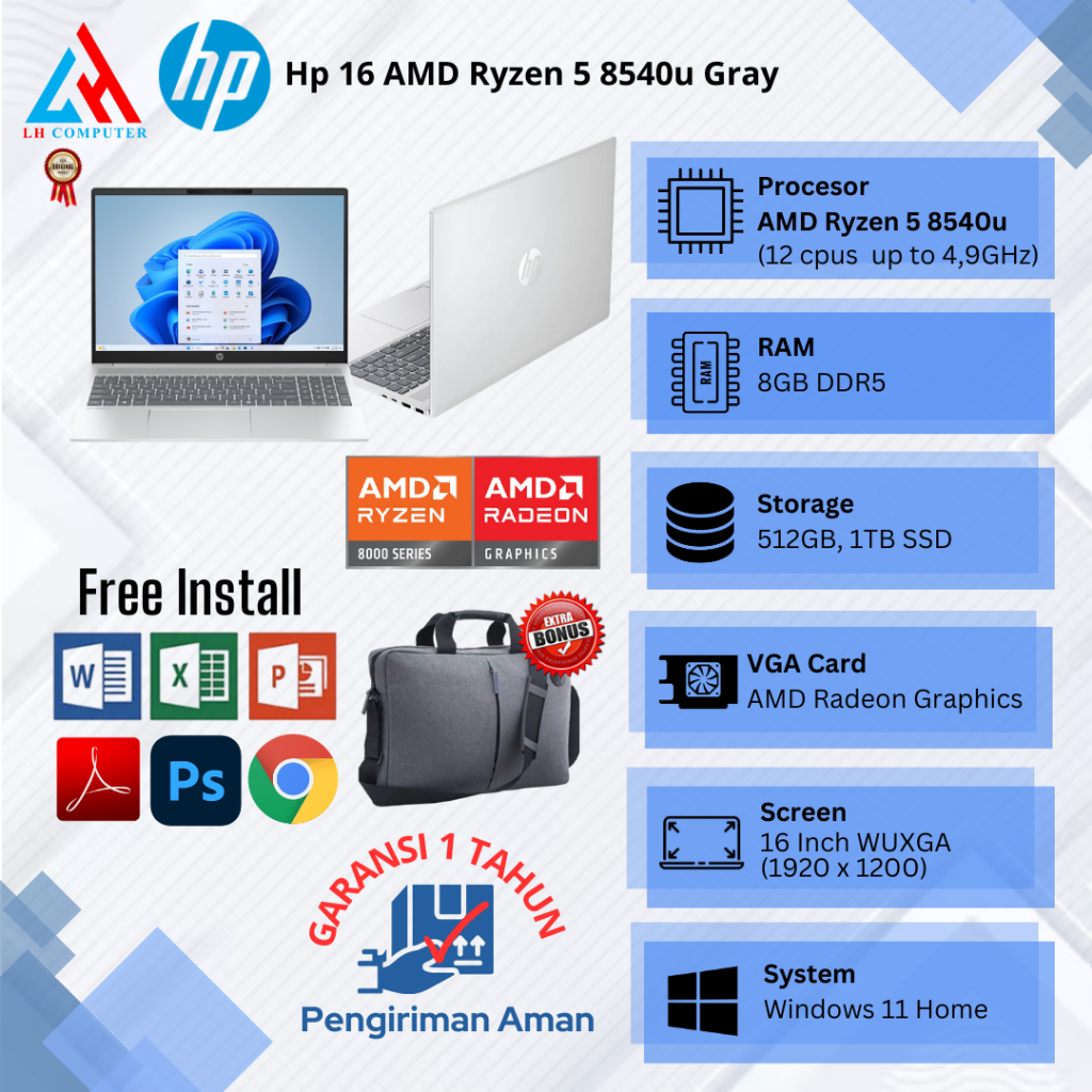 Laptop Baru HP Omnibook 5 16 AMD Ryzen 5 8540u 12cpuup to 4,9Ghz