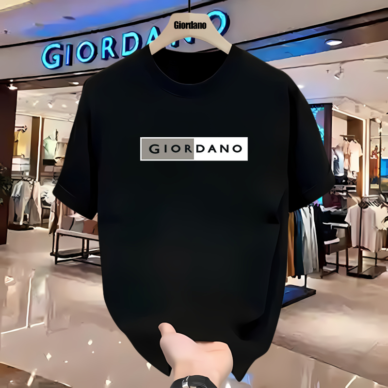 COD Kaos kaos pria jumbo katun combed kerah bundar ukuran besar GIORDANO Tren Pola Kotak Berwarna-wa