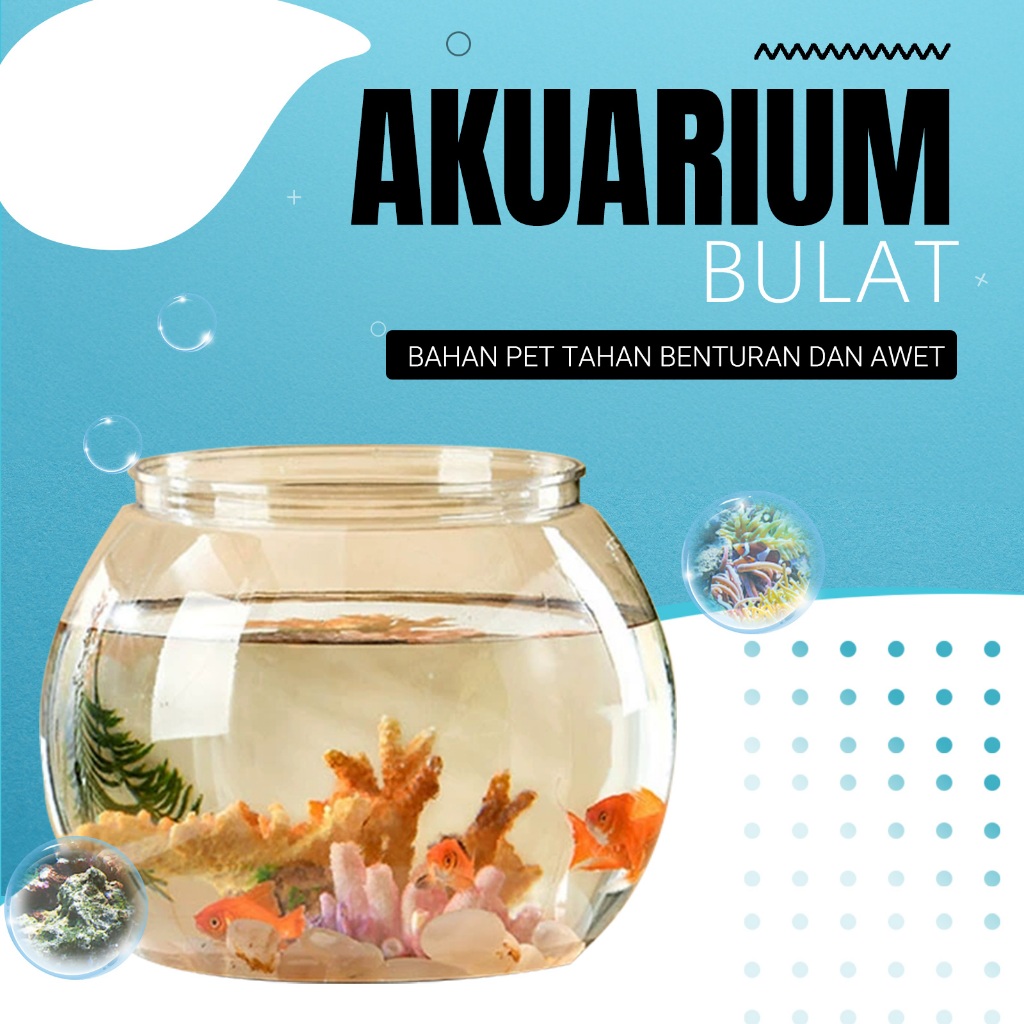 Akuarium Ikan Bulat Transparan Mini Plastik PET Aquarium Meja untuk Ikan Hias Kura Kura Dekorasi Rum