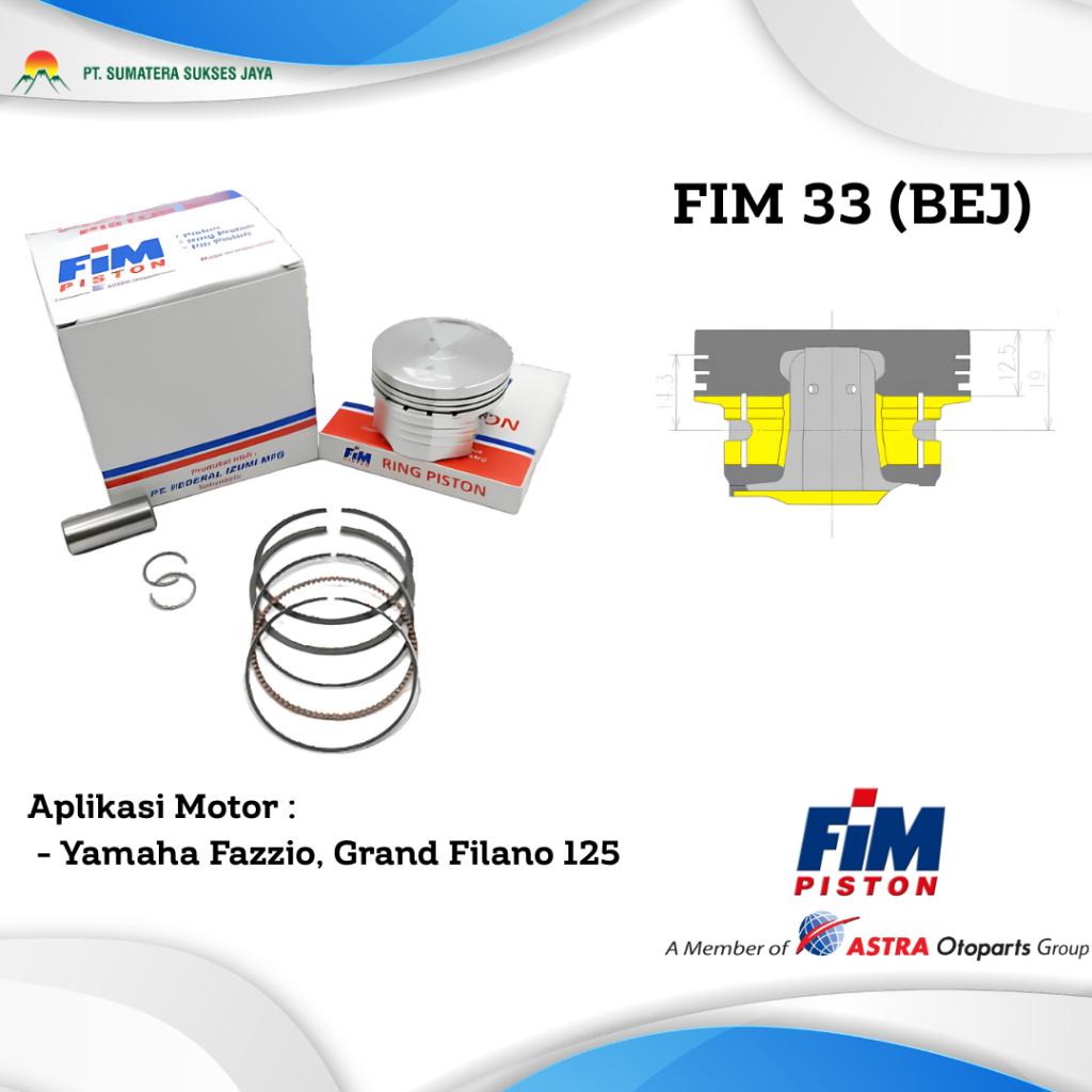 PISTON FIM 33 YAMAHA FAZZIO, GRAND FILANO125 PAKET PISTON SET PISTON MOTOR