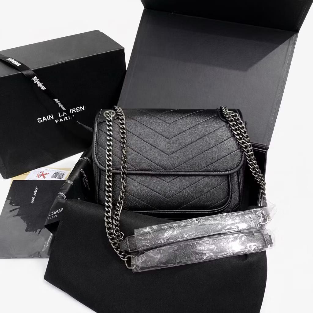 [DOUBLE BOX] Tas Yeslong Niki So Black Classic Leather Uk.27 Slingbag Tas Selempang Wanita Import Pr