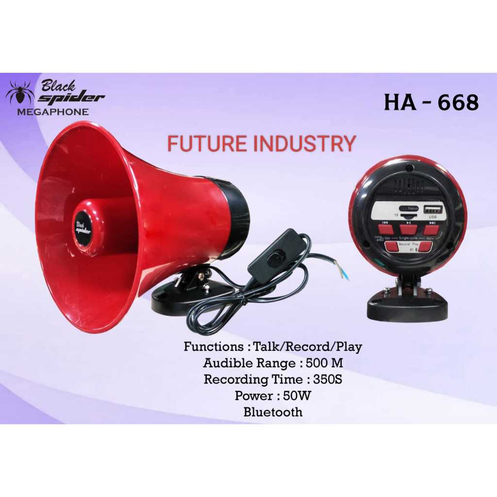 Speaker Toa Black spider HA-668  Horn Buat Jualan keliling Es krim 350 Detik Perekaman 12VBluetooth 