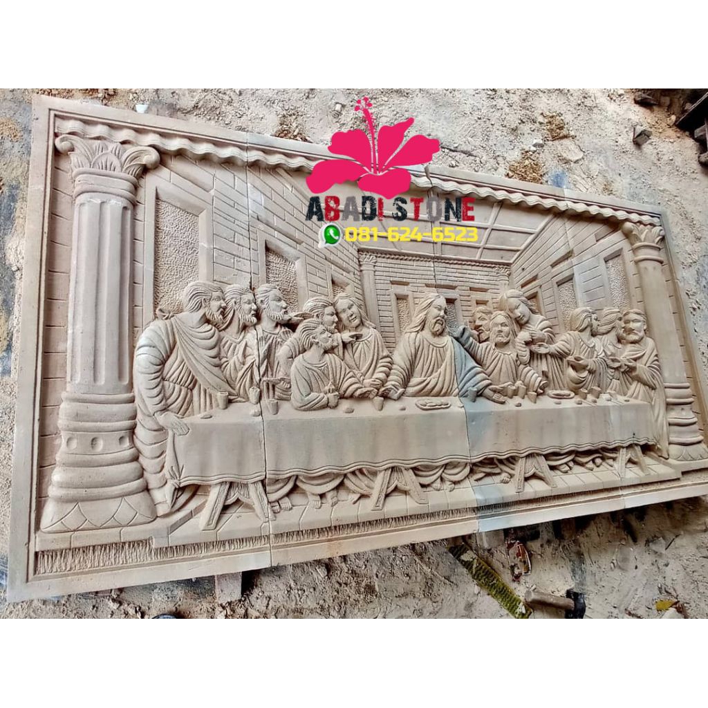 relief perjamuan Kudus Yesus batu ukir untuk dinding rumah tempat ibadah dan lain lain