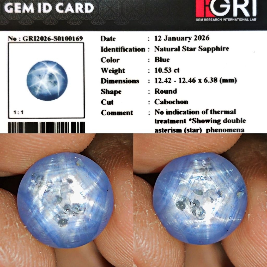 RARE ITEM LANGKAH Natural Double Star Blue Sapphire Srilanka NH 10.5ct GRI Jumbo Unik Antik Star Ken