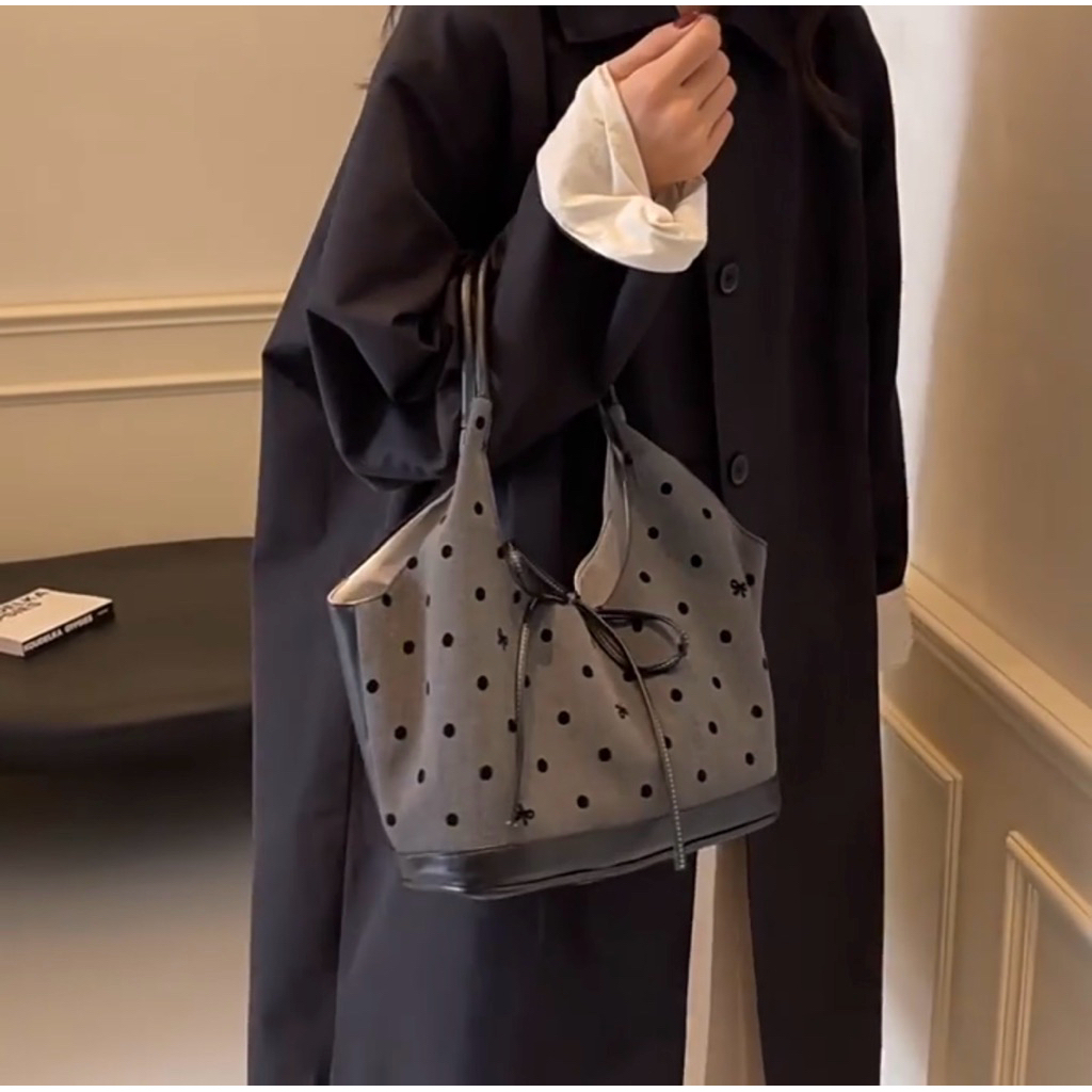 Tas Kanvas Polkadot Wanita Korea