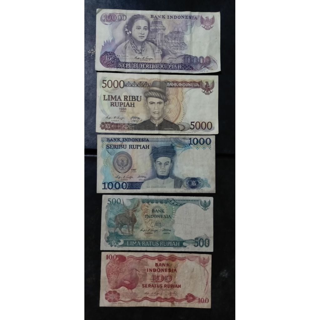 Set Uang Era 1980an 100 bendungan 500 kijang 1000 sisingaMangaraja 5000 Teuku Umar 10000 kartini