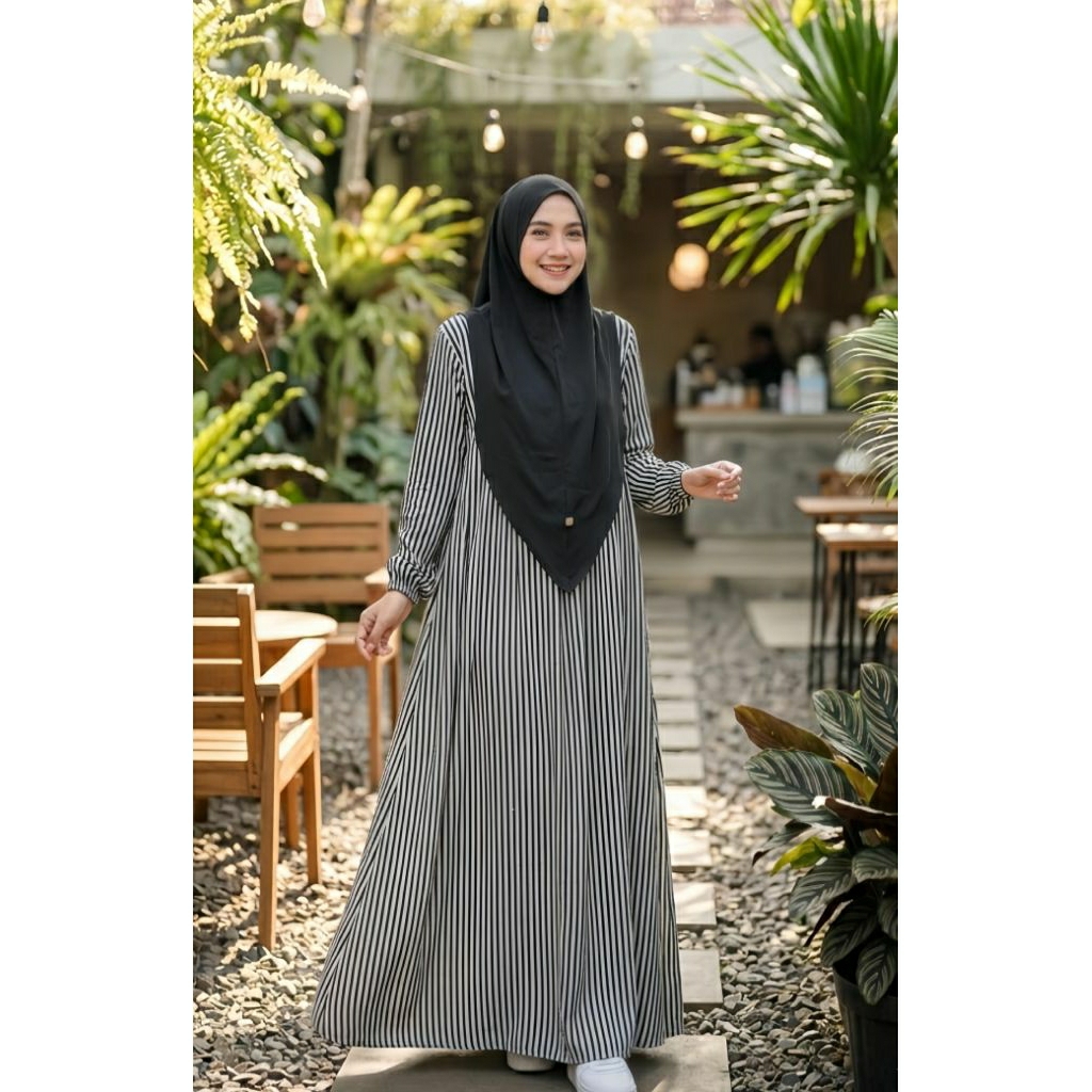 GAMIS BASIC RAYON LITTLE STRIPE BY ZAFEETRI (GAMIS SAJA) // GAMIS SYARI RAYON MOTIF STRIPE