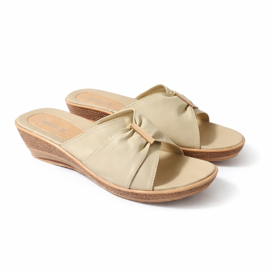 Wedges Cream Cantik Terbaru 5cm Sendal Wedges Wanita Pesta Pernikahan Kondangan