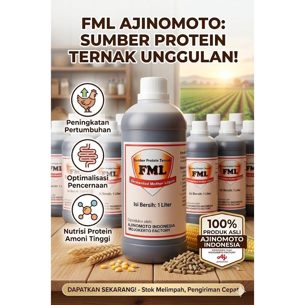CAMPURAN PAKAN TERNAK FML AJINOMOTO 1L Fermentasi Pakan Ternak – Tingkatkan Bobot & Efisiensi Pakan