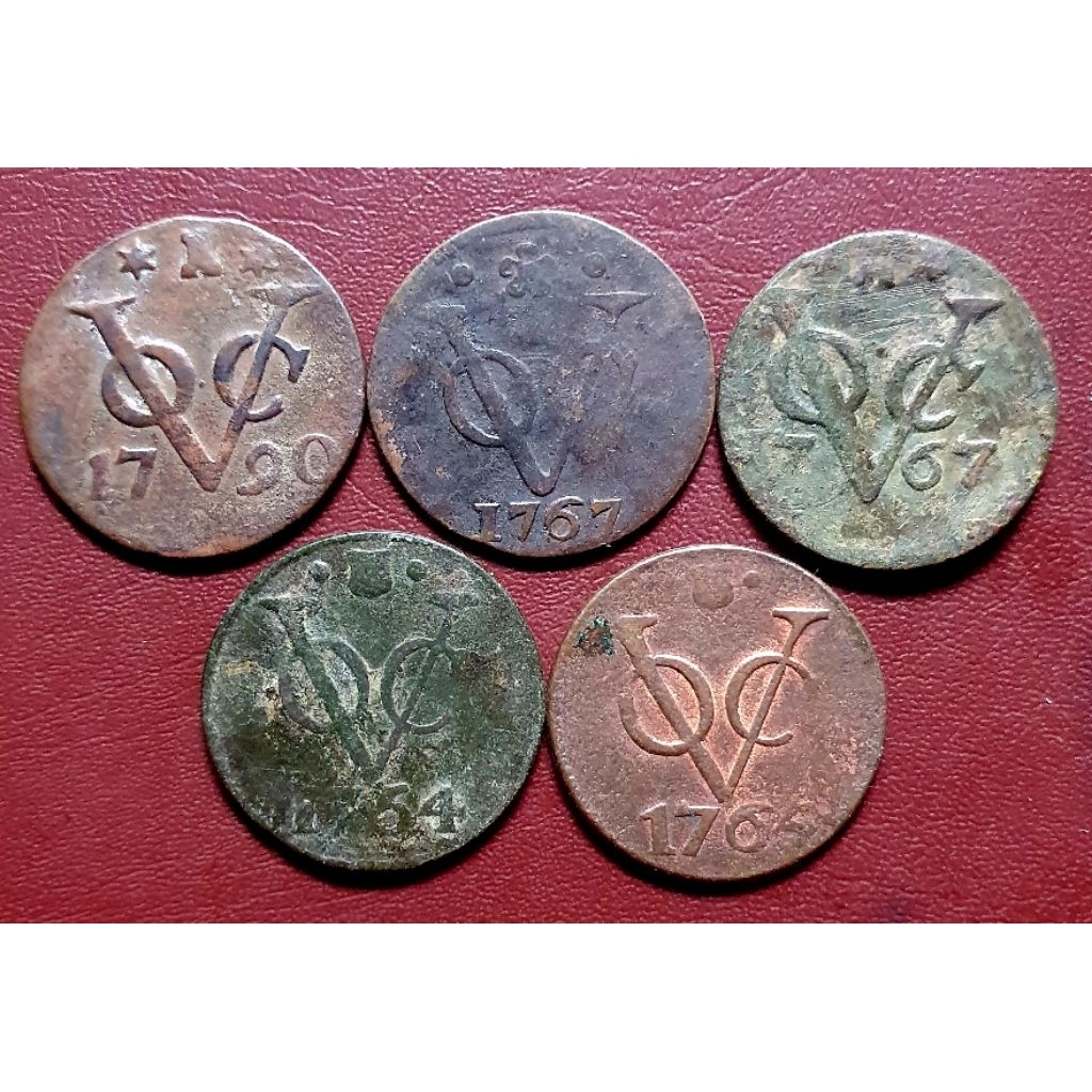 5 keping koin 1 duit voc tahun 1790, 1767, 1754 & 1765